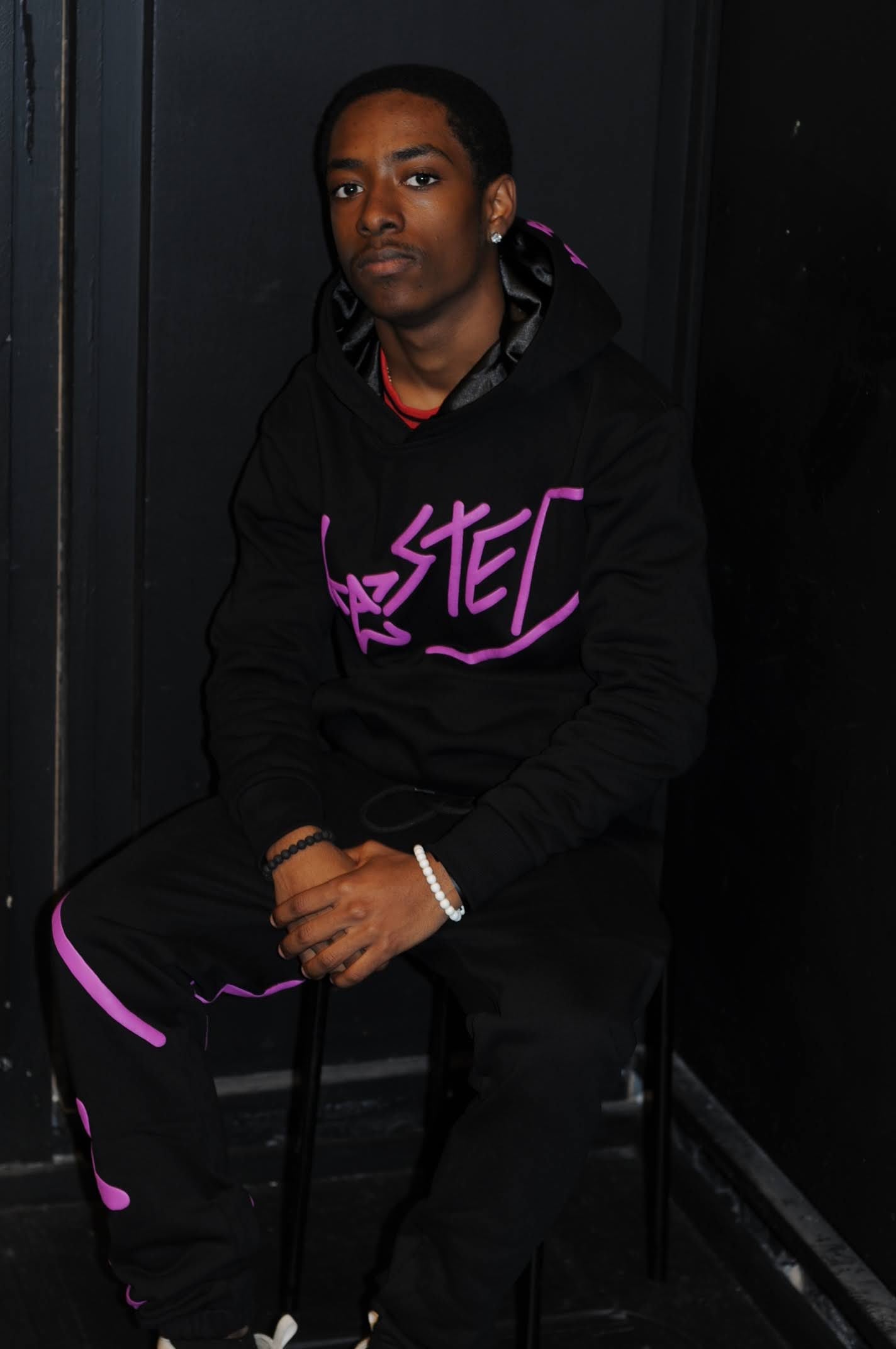 Black Puff Print Hoodie