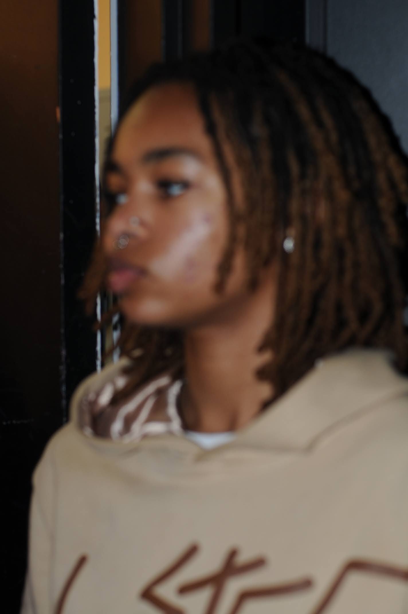 Beige Puff Print Hoodie