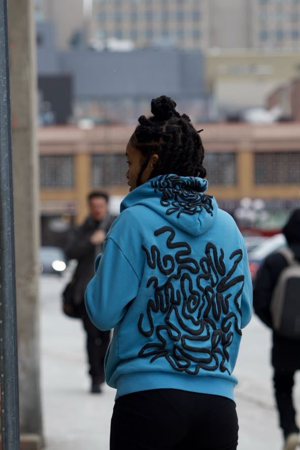 Blue Puff Print Hoodie