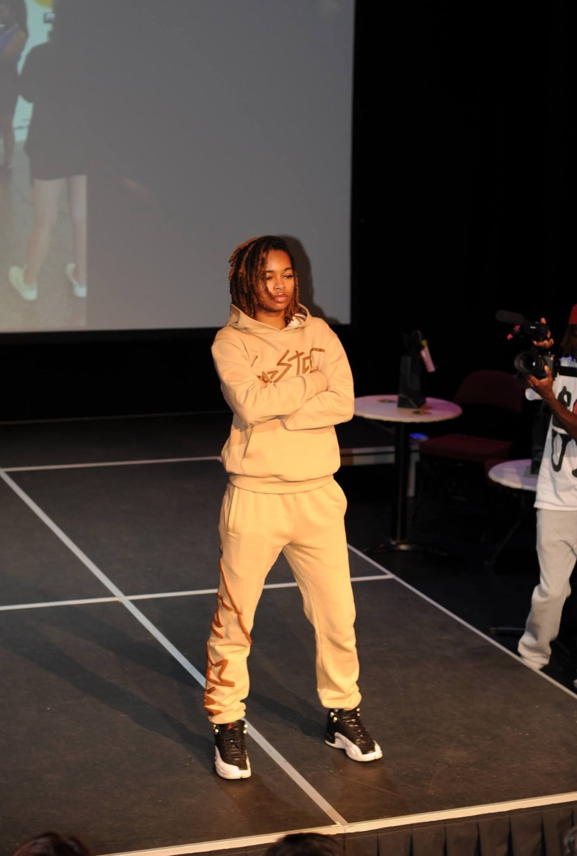 Beige Puff Print Hoodie